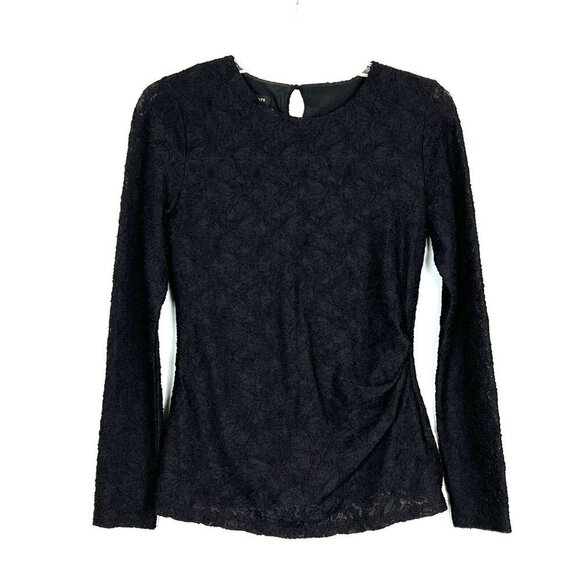 Talbots Black Lace Nylon Blend Top Long Sleeve Gathered Waist Size XS NWT - Picture 1 of 10